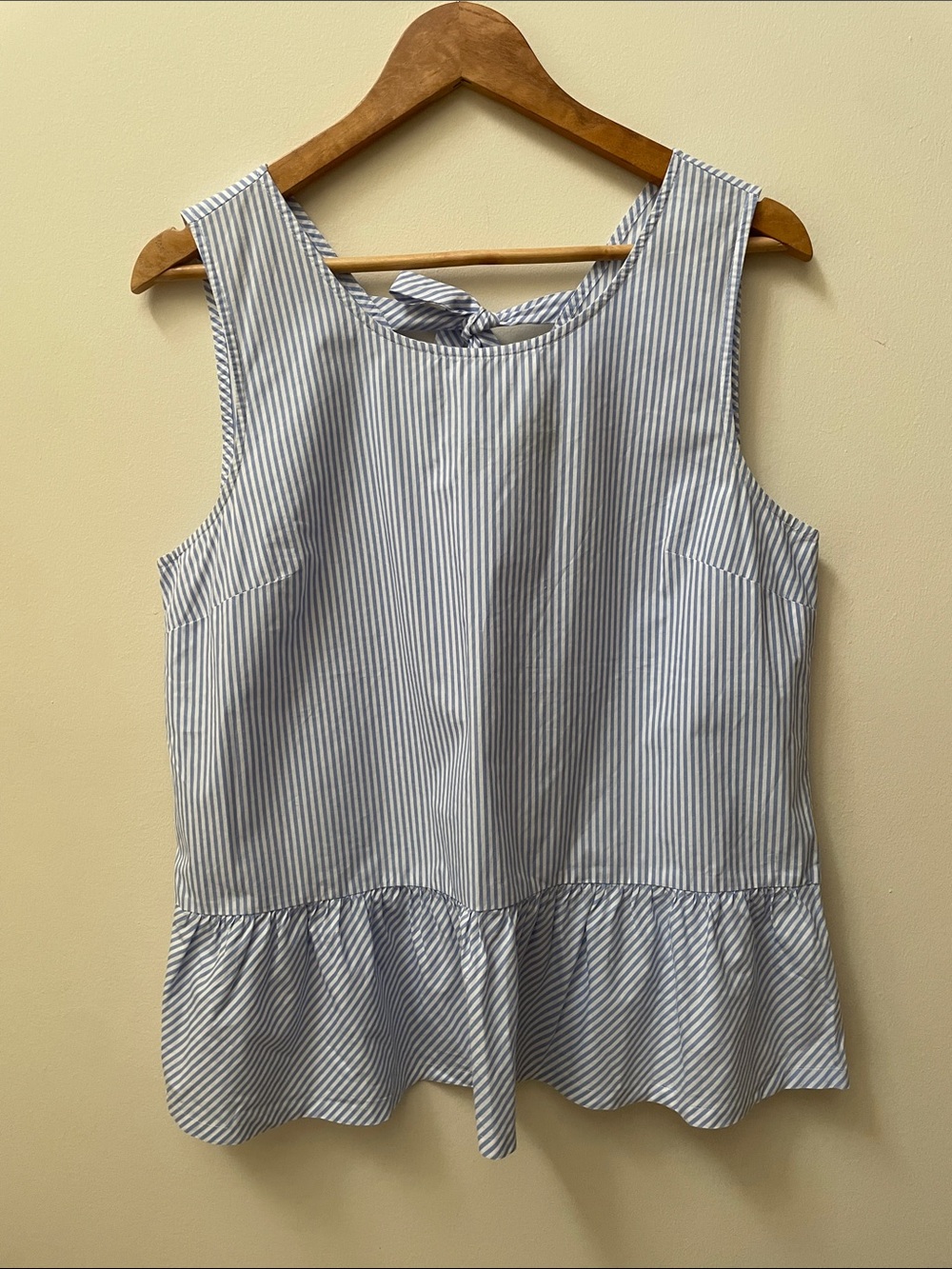 J. Crew Blue and White Striped Peplum Poplin Sleeveless Cotton Top